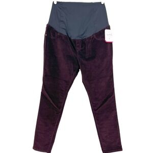 NWT Isabel Maternity Corduroy Pants Size 14/32R Crossover Panel Burgundy Stretch